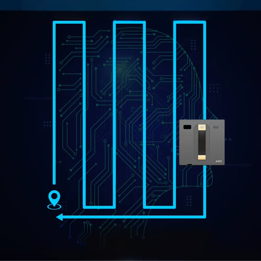 Esquema del recorrido de limpieza inteligente de un robot limpiacristales