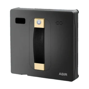 Robot limpiacristales ABIR WD8 negro visto de frente sobre fondo blanco